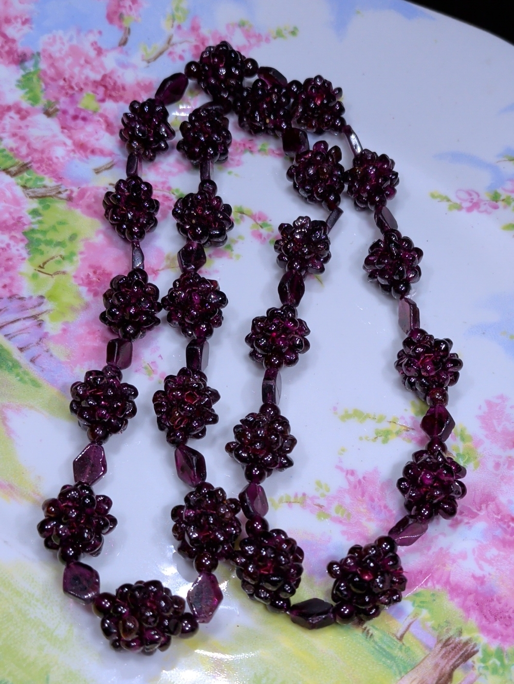 Gorgeous Pyrope Garnet Beads Berry Design Necklace 25" Long